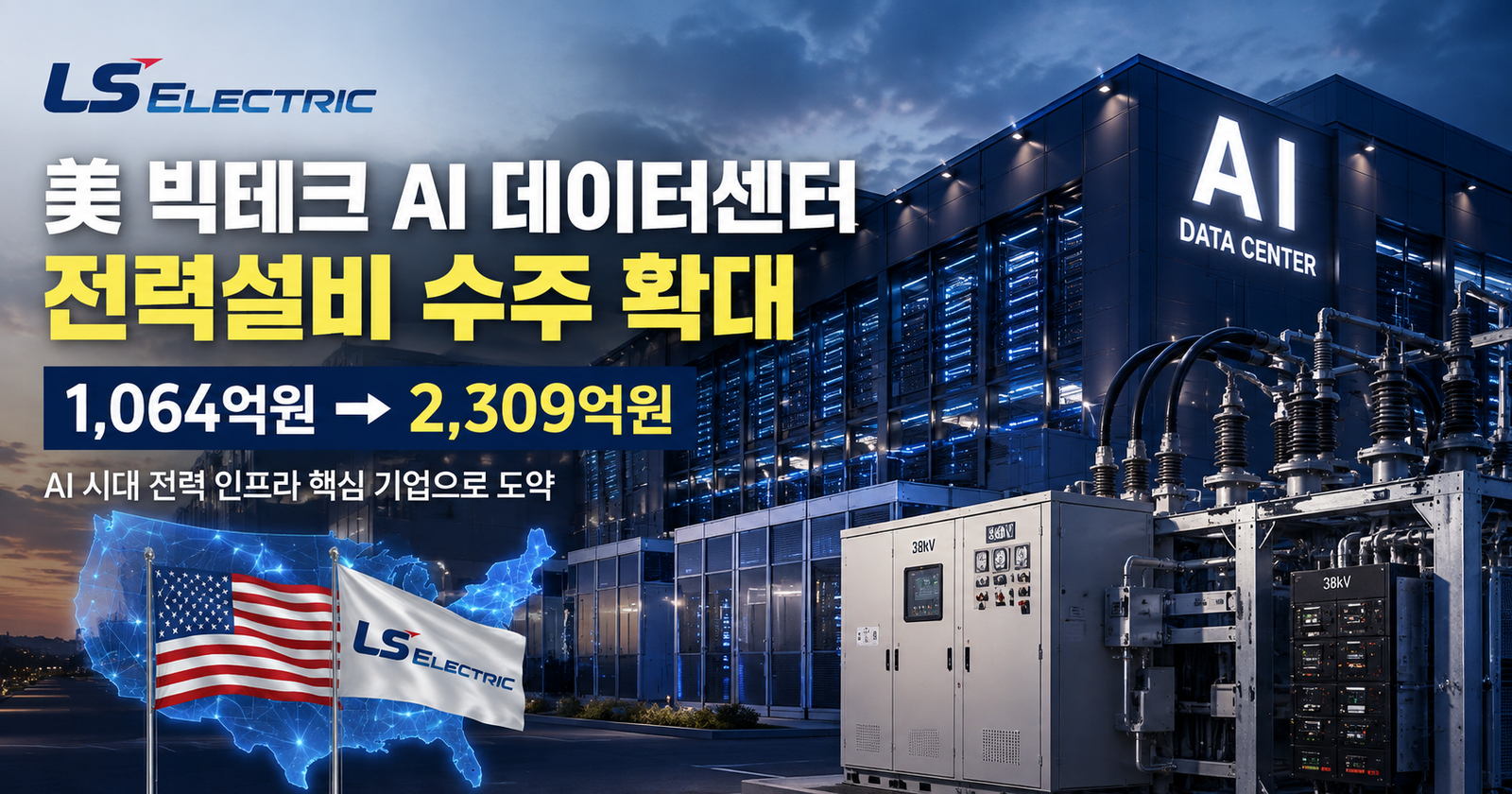LS일렉트릭, 美 빅테크 AI 데이터센터 수주 1064억→2309억원 확대…왜 주목받나