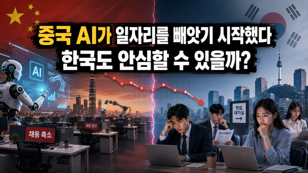 중국 AI 자동화 확산과 한국 일자리 변화 및 청년 취업을 표현한 이미지