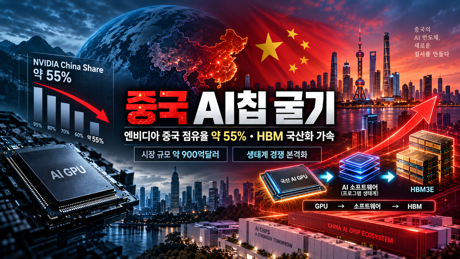 중국 AI 반도체, 엔비디아 점유율 55%까지 낮췄나? GPU·HBM 국산화가 삼성전자·SK하이닉스에 미칠 영향