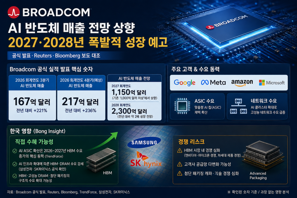 브로드컴 AI 반도체 Broadcom AI 반도체와 HBM 메모리 수요 확대를 표현한 대표이미지